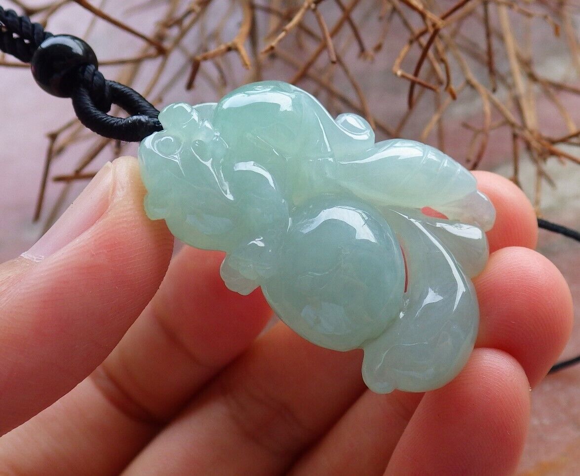 Certified Icy Green 100% Natural A Jade jadeite Pendant Dragon Pi Xiu Ruyi Money Coin Necklace 风水貔貅 528905  TN