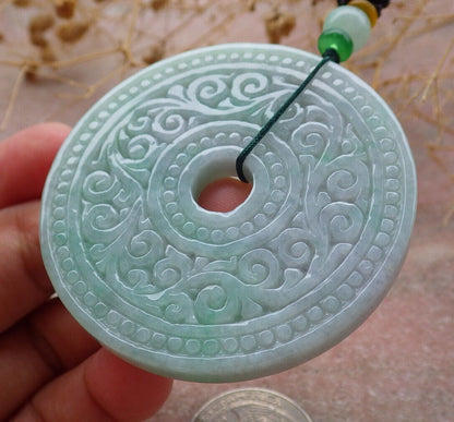 Certified Green Burma 100% Natural A Jade jadeite Pendant Ruyi Circle Necklace 平安扣 636942  TN