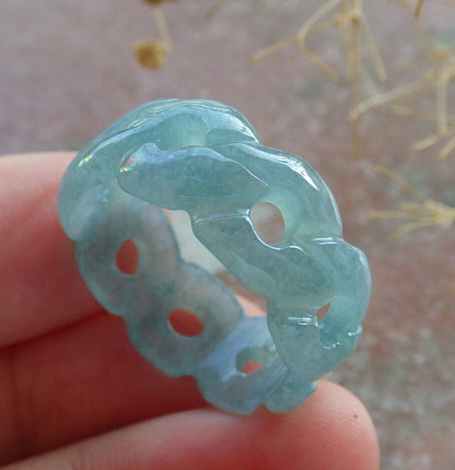 Certified Icy Green Burma 100% Natural A JADE Jadeite Knotted RING USA. 10.25 戒指 635993  TN