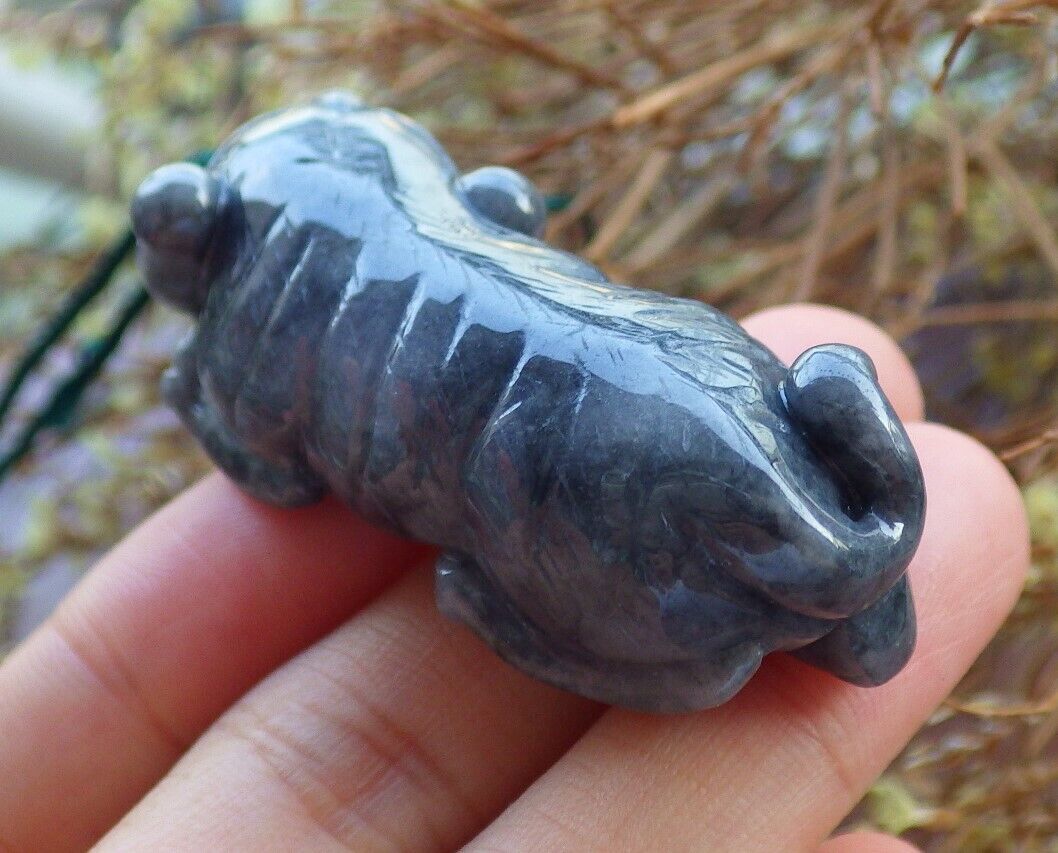 Certified Black 100% Natural A Jade jadeite pendant Tiger Necklace 虎虎生威 525468  TN