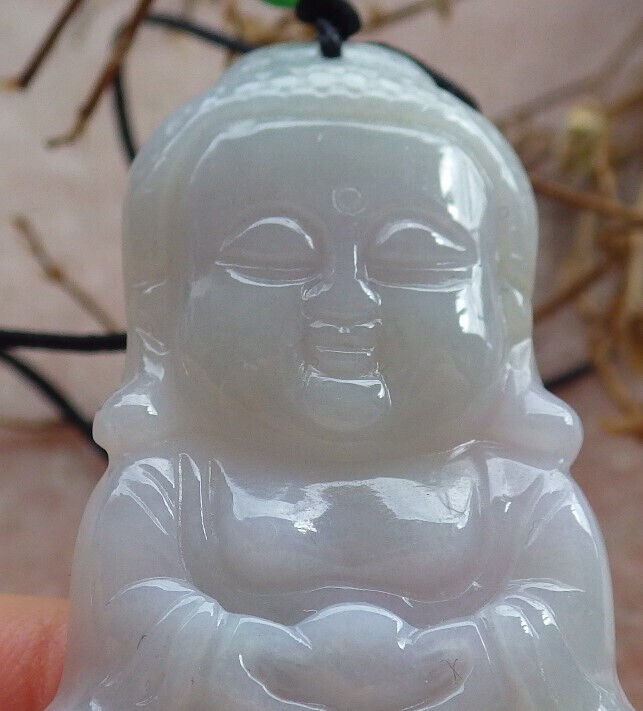 Certified Green Pale Lasvender Burma 100% Natural A Jade jadeite Pendant Sakyamuni Buddha God Necklace 释迦牟尼佛 635373  TN