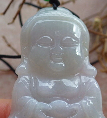 Certified Green Pale Lasvender Burma 100% Natural A Jade jadeite Pendant Sakyamuni Buddha God Necklace 释迦牟尼佛 635373  TN