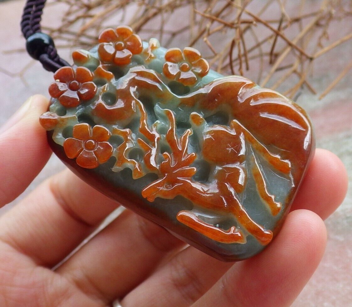 Certified Red Green 100% Natural A Jade jadeite Pendant Deer Flower Necklace 梅花鹿 529530  TN