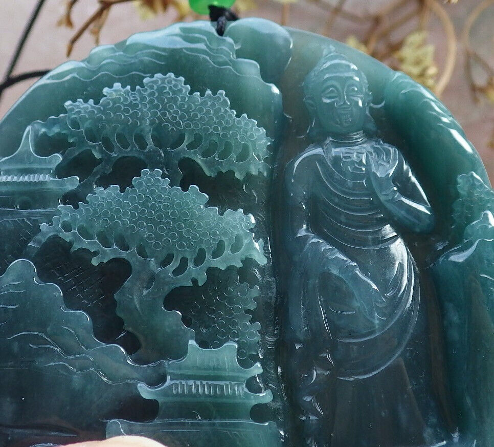 Atestita Glacia Verda Birmo 100% Natura A Jadejadeito pendanta Pejzaĝa pentraĵo Guanyin Kwan Yin Arba Koliero 山水画 634091 TN