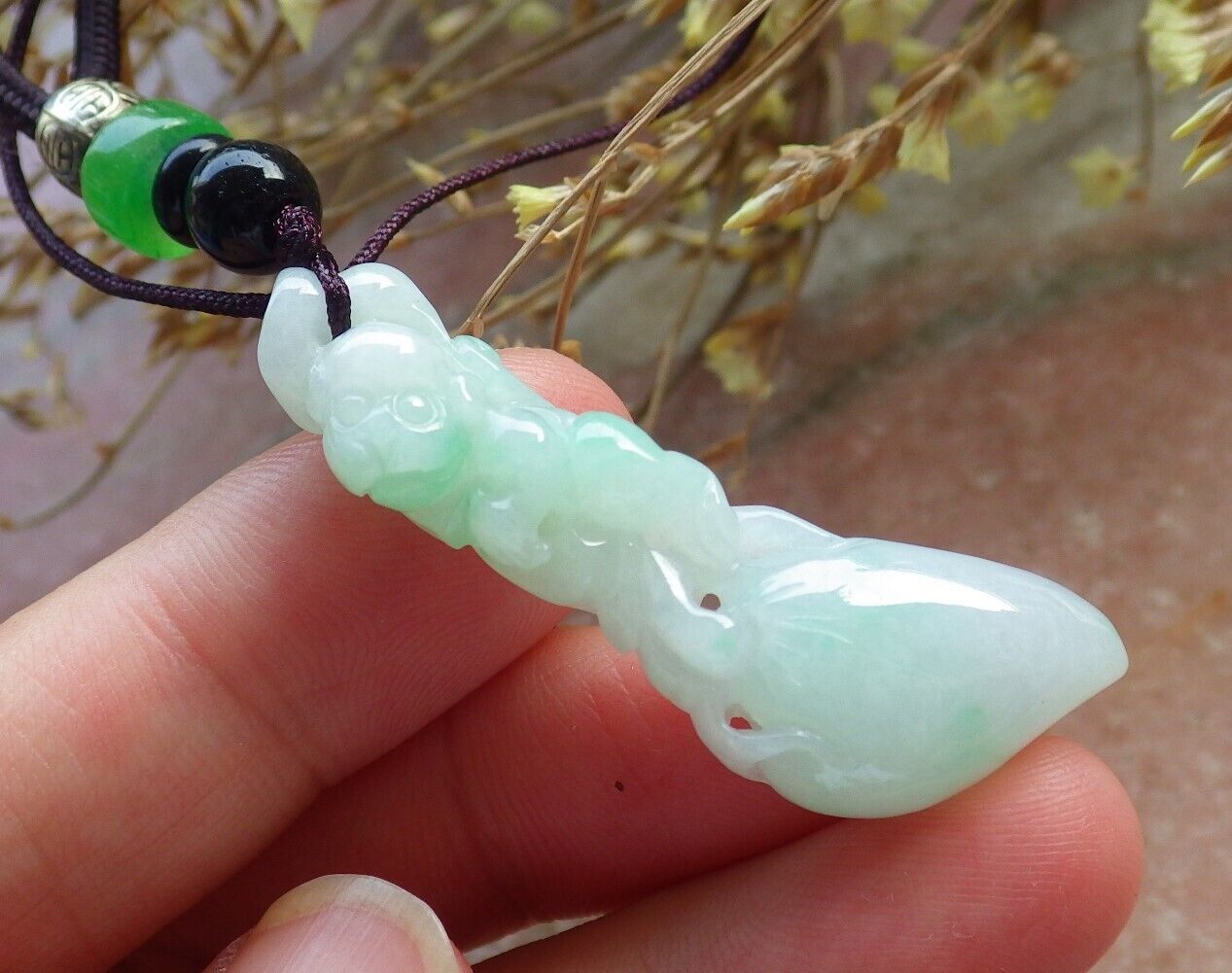 Certified Green Burma 100% Natural A Jade jadeite Pendant Monkey Peach Necklace 猴子 575272 TN