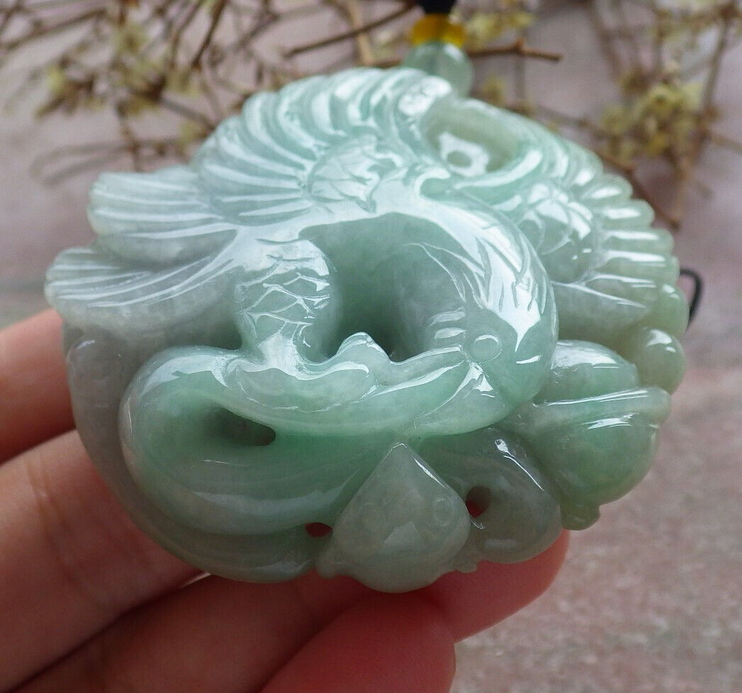 Certified Green Burma 100% Natural A Jade jadeite Pendant Eagle Snake Coin Necklace 大展宏图 633482  TN