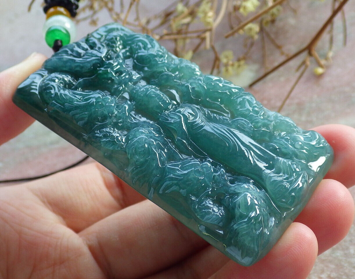 Certified Icy Green Burma 100% Natural A Jade jadeite Pendant Shakyamuni Buddha God 9 Dragon Necklace 释迦牟尼 633832  TN