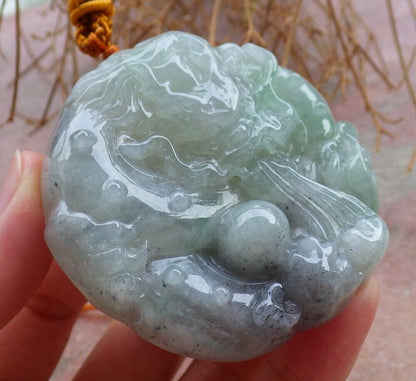 Certified Icy Green Pale Lavender 100% Natural A Jade jadeite Pendant Dragon Bead Lotus Flower Ruyi Necklace 生意兴隆 520150  TN