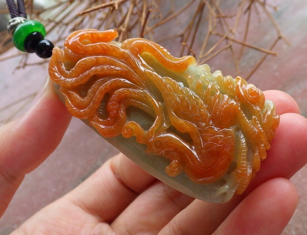 Certified Red Green Burma 100% Natural A Jade jadeite Pendant Phoenix Necklace 凤凰 525513  TN