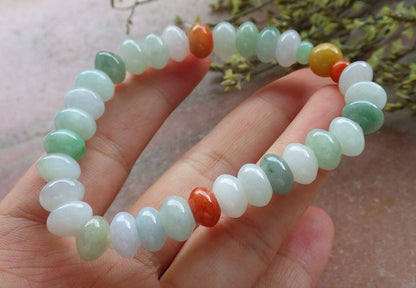 Certified Red Yellow Green Burma 100% Natural A JADE Jadeite Bead Beads Bangle Circle Bead Beads Bangle Bracelet 平安扣手链  573828 TN