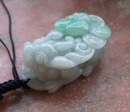 Certified Green 100% Natural A Jade jadeite Pendant Dragon Pi Xiu Money Coin Ruyi Necklace 风水貔貅 528138  TN