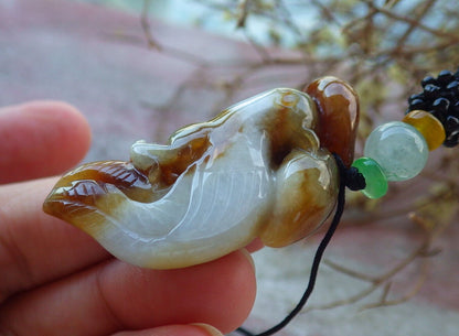 Certified Yellow Burma 100% Natural A Jade jadeite Pendant Phoenix Bird Necklace 凤凰 633176  TN