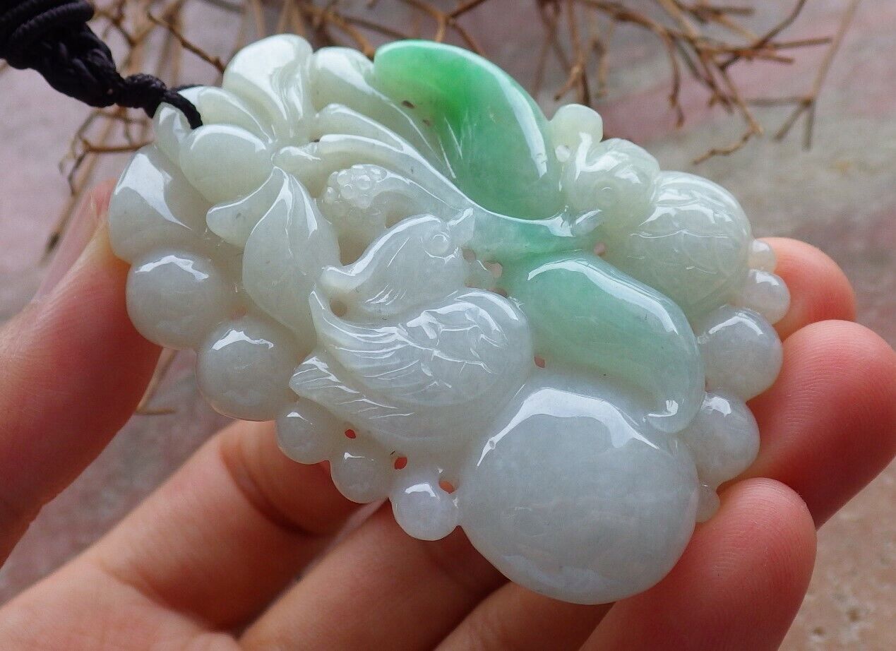 Certified Green 100% Natural A Jade jadeite Pendant Mandarin Duck Phoenix Lotus Flower Ruyi Necklace 鸳鸯 528863  TN