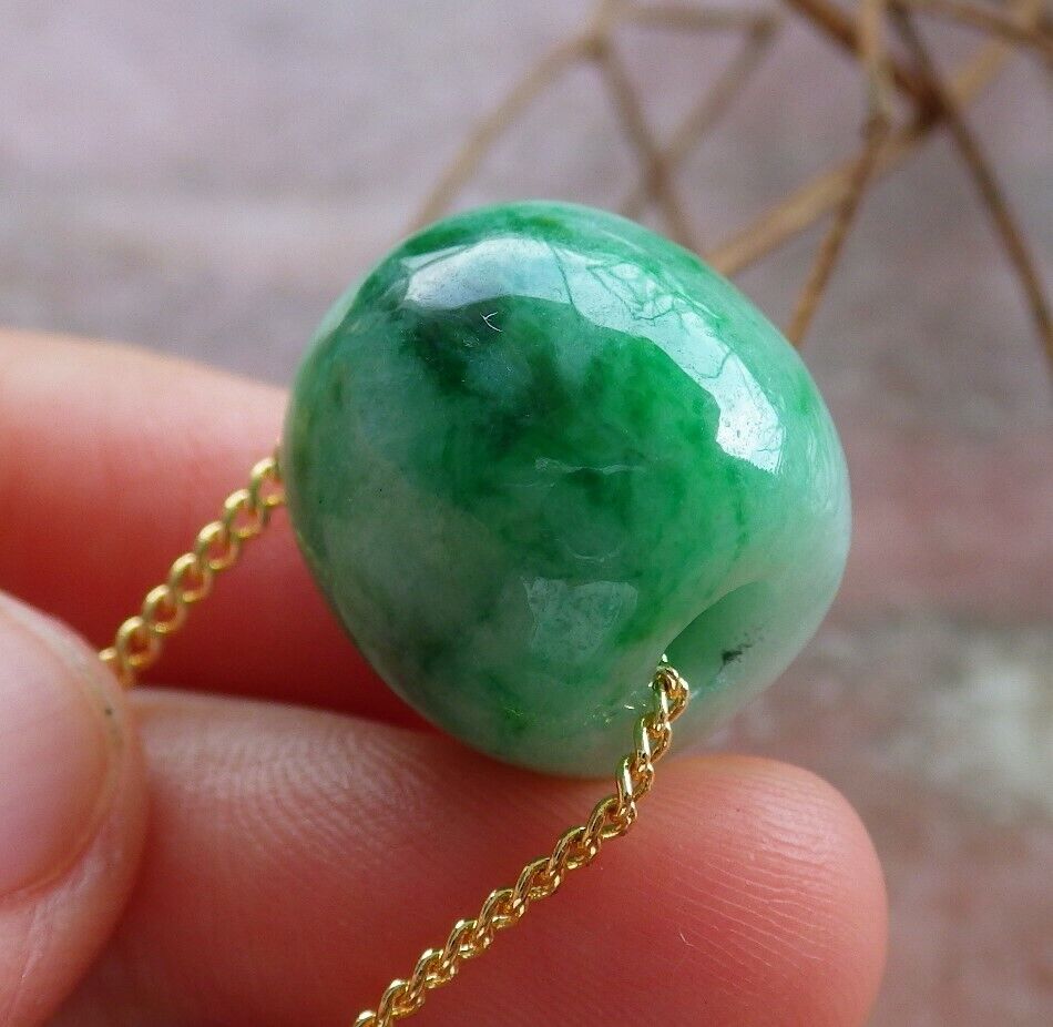 Certified Green 100% Natural A Jade Circle Bead Donut Necklace 路路通 528454  TN