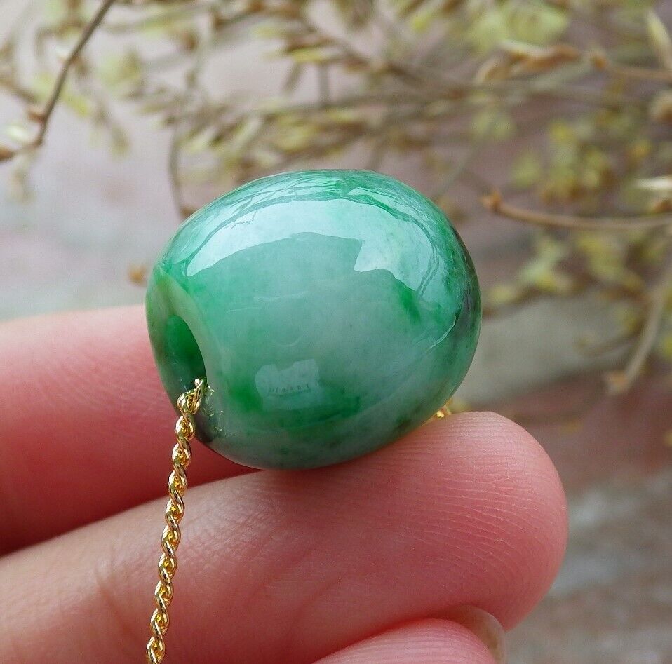 Certified Green Burma 100% Natural A Jade Pendant Circle Bead Donut Necklace 路路通 574932 TN