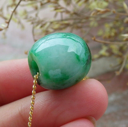 Certified Green Burma 100% Natural A Jade Pendant Circle Bead Donut Necklace 路路通 574932 TN