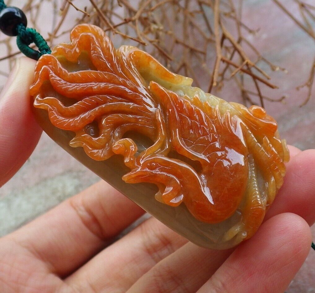 Certified Red Green 100% Natural A Jade jadeite Pendant Phoenix Ruyi Necklace 凤凰 526281  TN