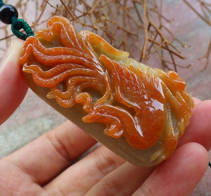 Certified Red Green 100% Natural A Jade jadeite Pendant Phoenix Ruyi Necklace 凤凰 526281  TN