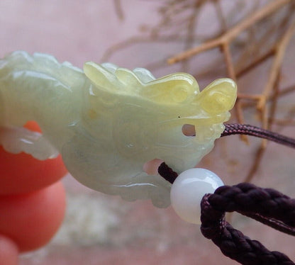 Certified Yellow 100% Natural A Jade jadeite pendant Dragon Necklace 生意兴隆 526193  TN