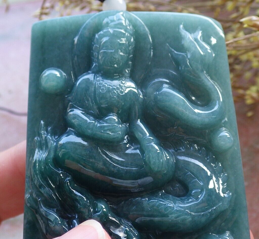 Certified Icy Green Burma 100% Natural A Jade jadeite Pendant Guanyin Kwan Yin Dragon Necklace 观音 574877 TN