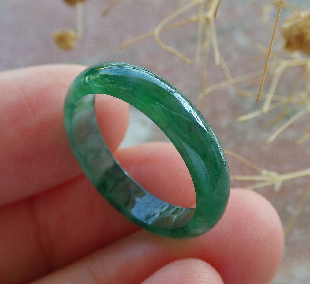 Certified Icy Green Burma 100% Natural A JADE Jadeite Circle RING USA. 7 戒指 635817  TN