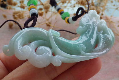 Certified Green Burma 100% Natural A Jade jadeite Pendant Dragon Phoenix Coin Necklace 龙凤 637014  TN