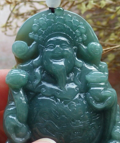 Certified Icy Green Yellow Burma 100% Natural A Jade jadeite Pendant Money God Yuan Bao Coin Ruyi Necklace 财神 574756 TN