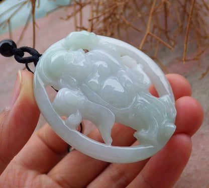 Certified Green 100% Natural A Jade jadeite pendant Happy Buddha God Ruyi Necklace 开心佛 520545  TN