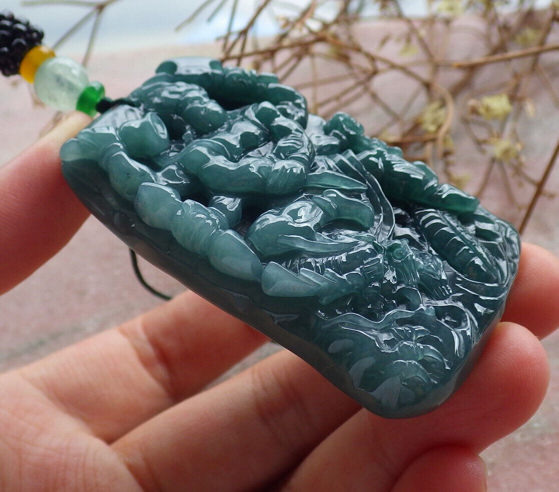 Certified Icy Green Burma 100% Natural A Jade jadeite pendant Buddha God Acalanatha Dragon Necklace 不动明王 634427  TN