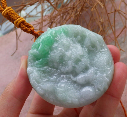 Certified Green 100% Natural A Jade jadeite Pendant Dragon Mouse Rat Lotus Flower Ruyi Necklace 望子成龙 520818  TN