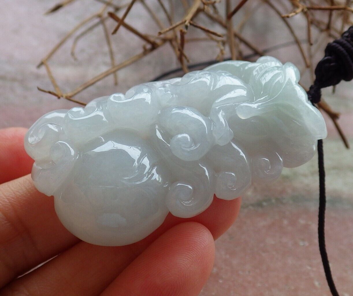 Certified Icy Pale Green 100% Natural A Jade jadeite Pendant Fox Lotus Flower Ruyi Coin Necklace 狐狸 528888  TN