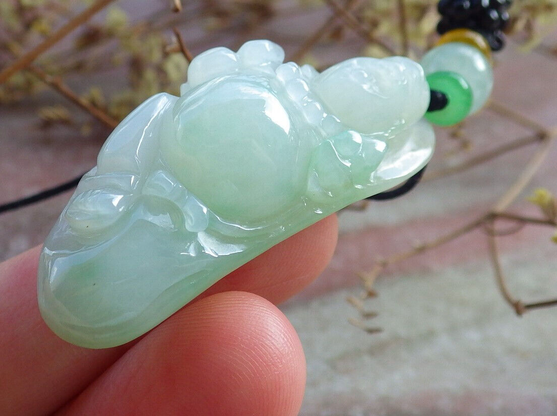Certified Green Burma 100% Natural A Jade jadeite pendant Happy Buddha God Gourd Necklace 开心佛 632780 TN