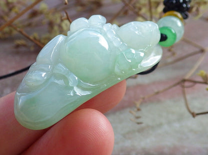 Certified Green Burma 100% Natural A Jade jadeite pendant Happy Buddha God Gourd Necklace 开心佛 632780 TN