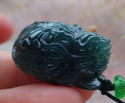 Certified Icy Green Burma 100% Natural A Jade jadeite Pendant Dragon Turtle Money Coin Necklace 龙龟 636559  TN