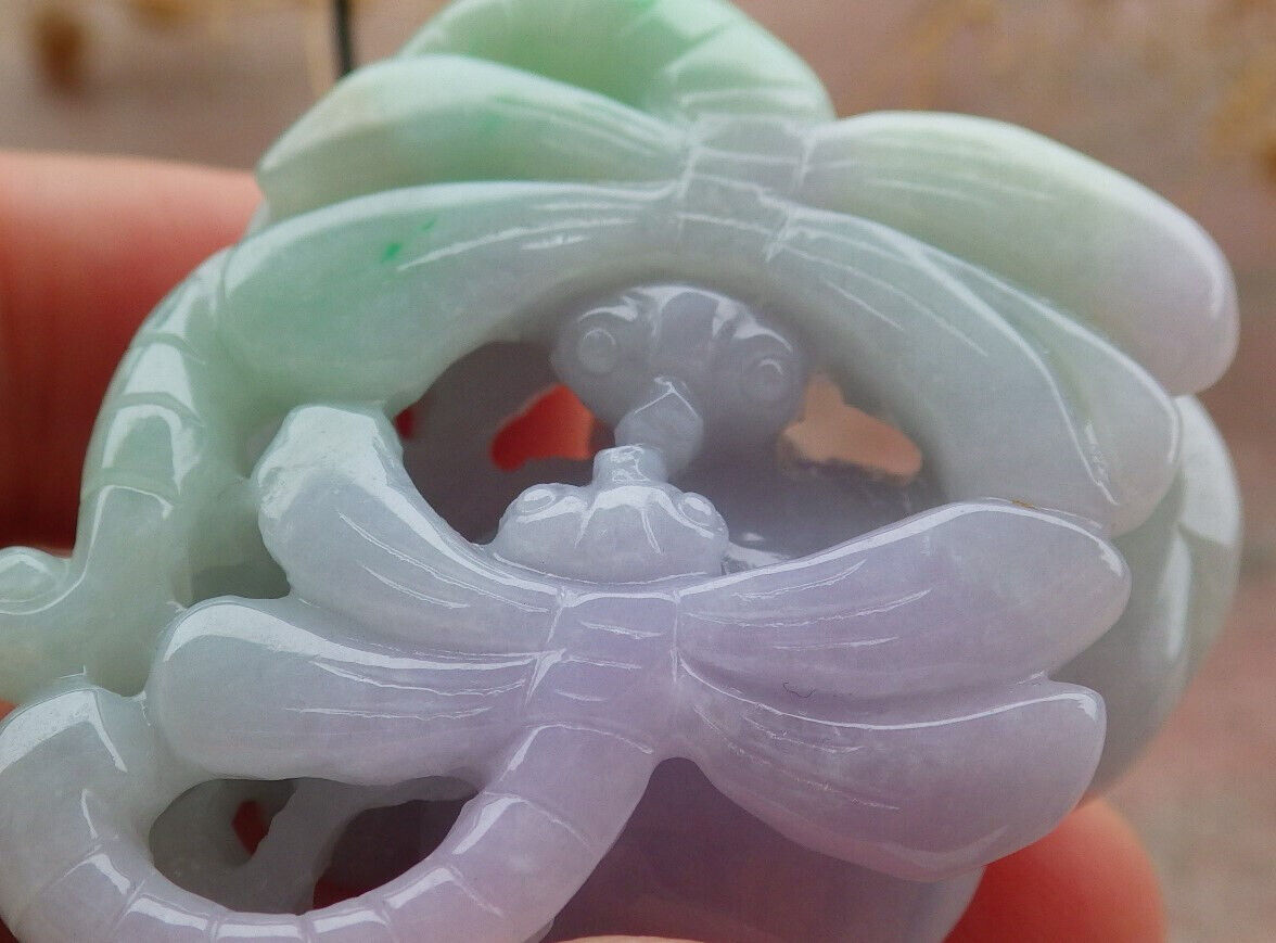 Certified Green Lavender Burma 100% Natural A  Jade jadeite Pendant Dragonfly Necklace 蜻蜓 636732  TN
