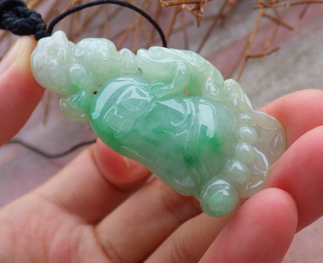 Certified Green 100% Natural A Jade jadeite Pendant Frog Toad Coin Ruyi Necklace 金蟾 528205  TN
