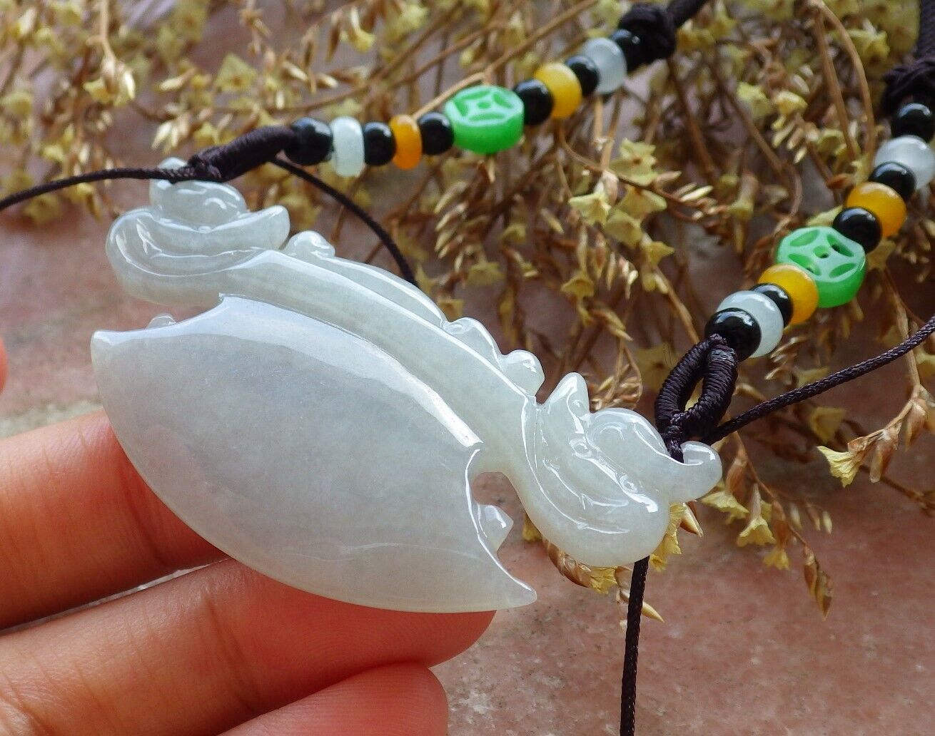 Certified Pale Lavender Green 100% Natural A Jade jadeite Pendant Dragon Axe Necklace 龙斧头 529917
