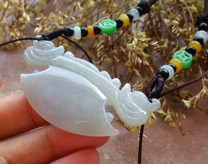 Certified Pale Lavender Green 100% Natural A Jade jadeite Pendant Dragon Axe Necklace 龙斧头 529917