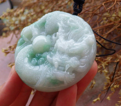 Certified Green 100% Natural A Jade jadeite Pendant Dragon Bead Necklace 生意兴隆 528146  TN