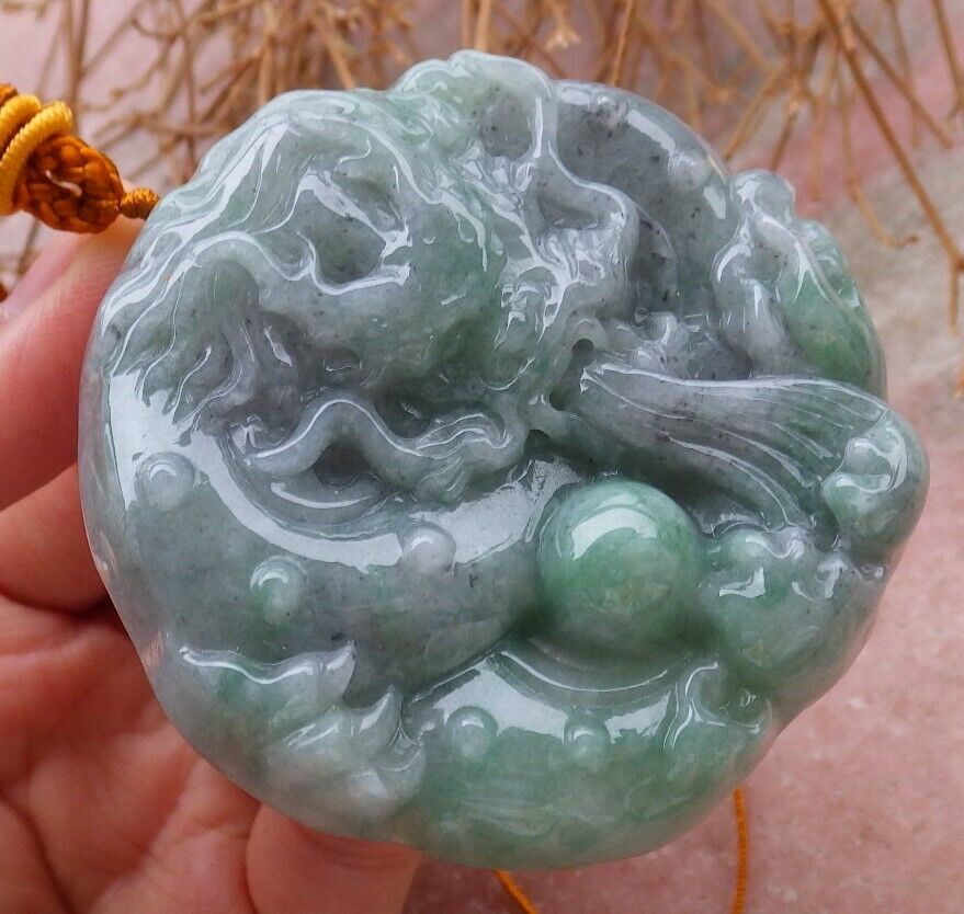 Certified Green Pale Lavender 100% Natural A Jade jadeite pendant Dragon Bead Ruyi Necklace 生意兴隆 519663  TN