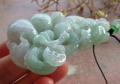 Certified Green Burma 100% Natural A Jade jadeite Pendant Dragon Gourd Coin Necklace 生意兴隆 635154  TN