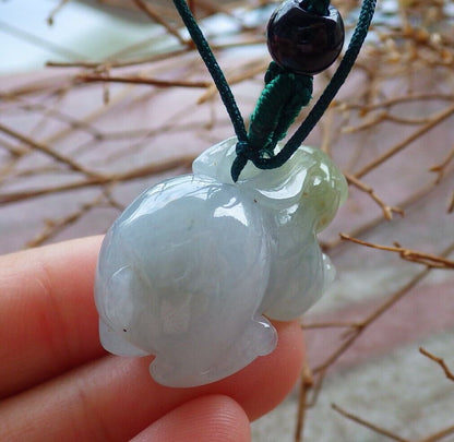 Certified Icy Yellow Pale Lavender 100% Natural A Jade jadeite Pendant Rabbit Necklace 兔子 526332  TN