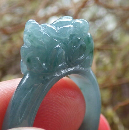 Certified Icy Green 100% Natural A JADE Jadeite Dragon Pi Xiu RING USA. 8.75 戒指 523800  TN