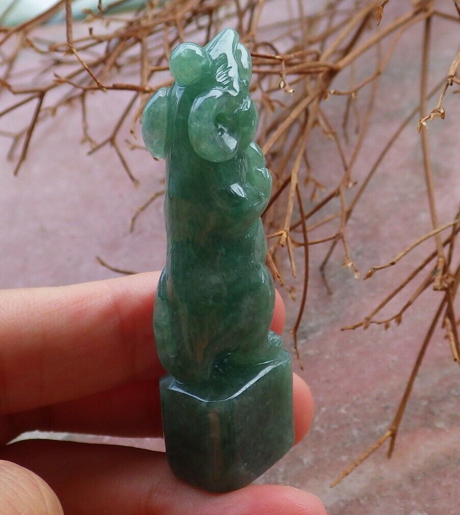 Certified Green 100% Natural A Jade jadeite Display Mouse Rat Yuan Bao Chop Seal 印章 526183  tn