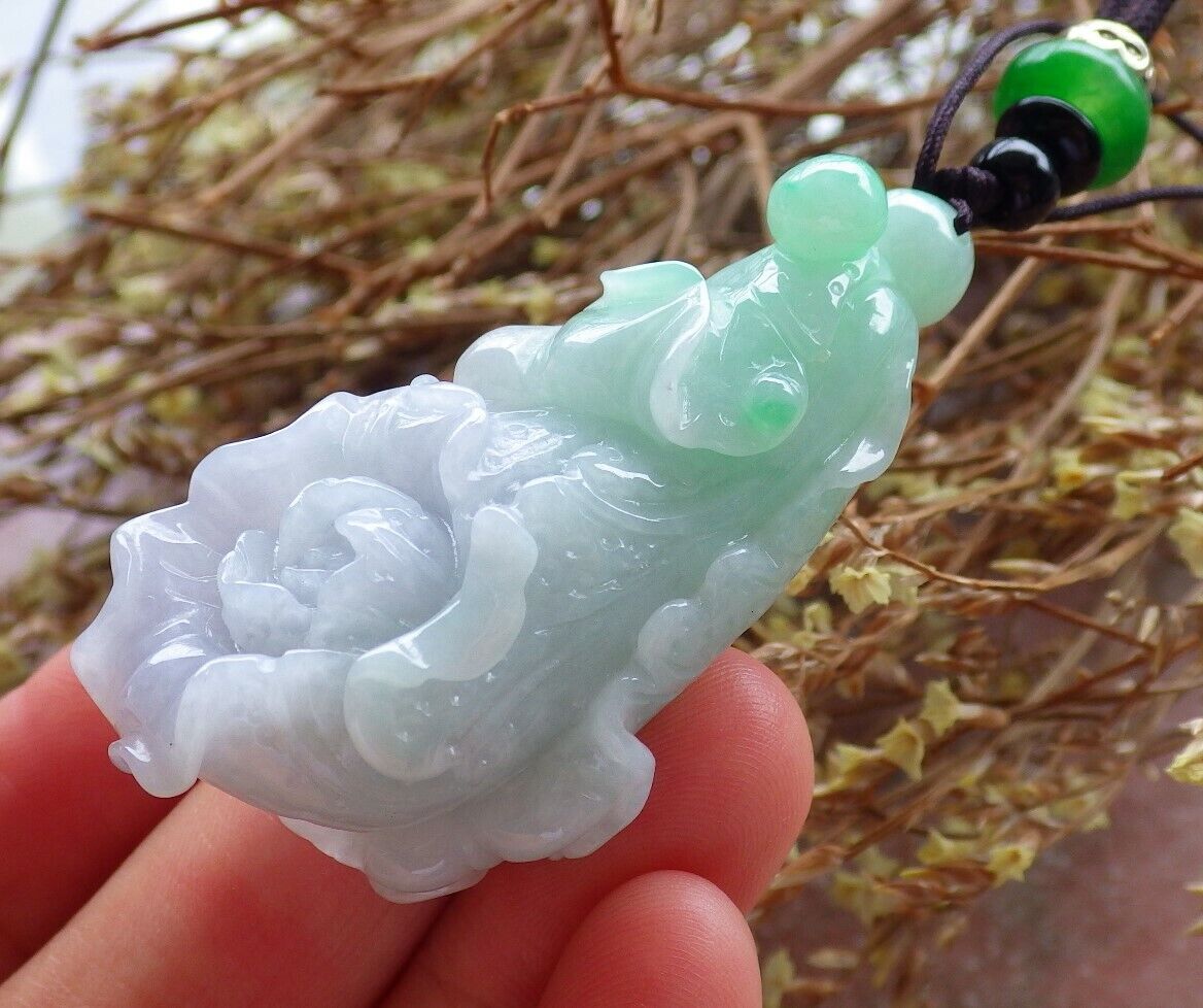 Certified Green Pale Lavender 100% Natural A Jade jadeite Pendant Cabbage Bead Necklace 发财白菜 524792  TN