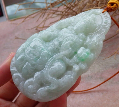 Certified Green 100% Natural A Jade jadeite pendant Guanyin Kwan Yin Lotus Flower Necklace 观音 519948  TN