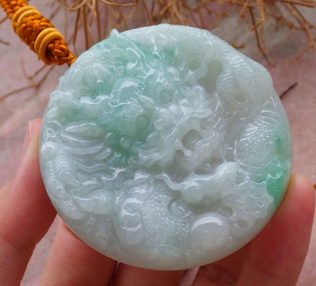Certified Green 100% Natural A Jade jadeite pendant Dragon Mouse Rat Bead Circle Necklace 望子成龙 519590  TN