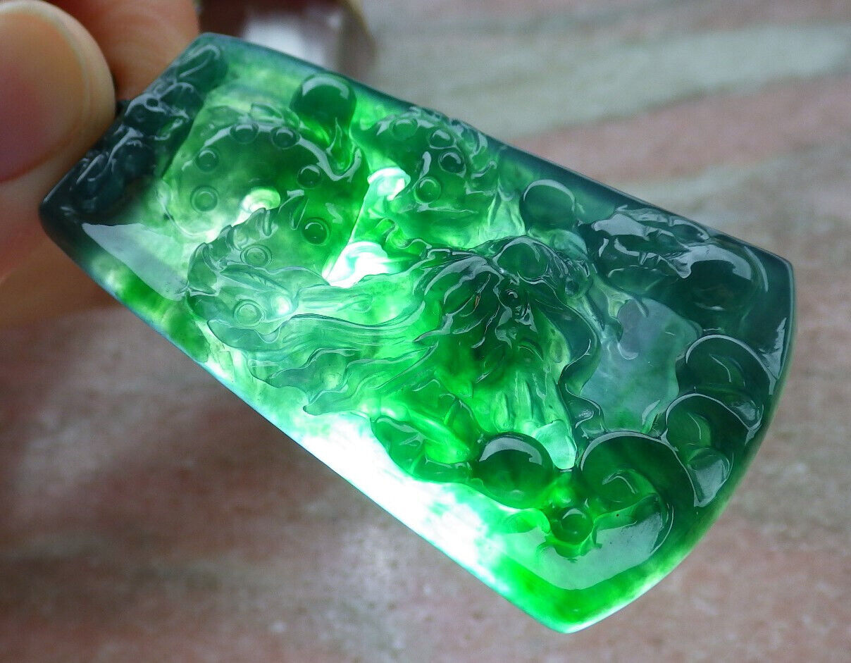 Certified Icy Green Burma 100% Natural A Jade jadeite Pendant Dragon Bead Necklace 生意兴隆 636507  TN