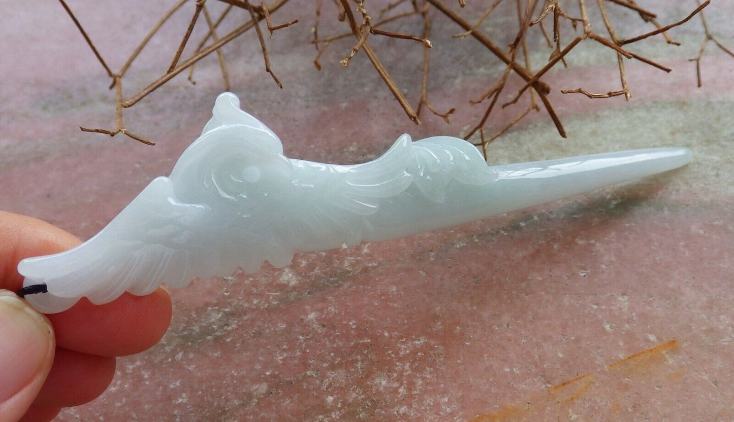 Certified Pale Green 100% Natural A Jade jadeite Pendant Phoenix Hair pins Hairpin 发针 528438  TN