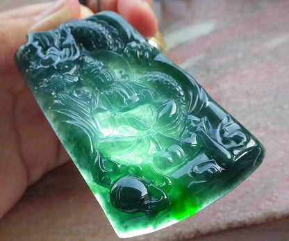 Certified Icy Green Burma 100% Natural A Jade jadeite Pendant Guanyin Kwan Yin Dragon Necklace 观音633224  TN